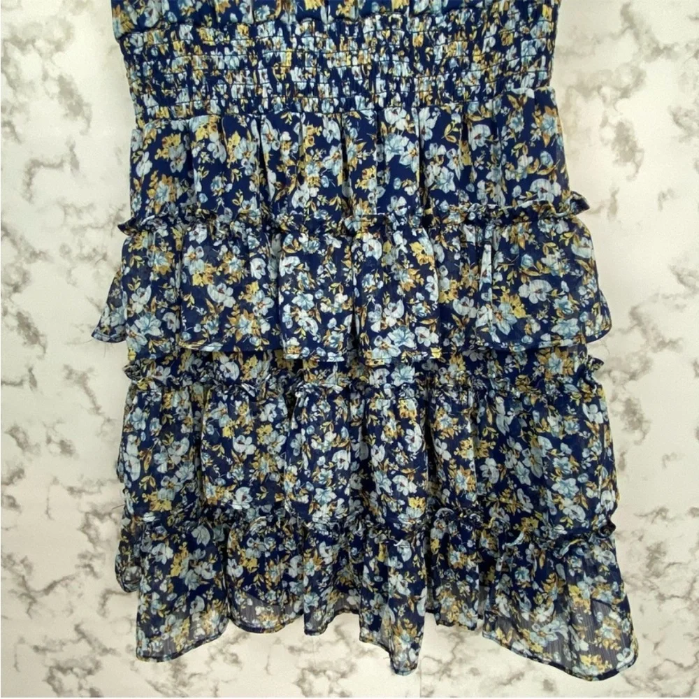 1. State Blue Floral Halter Tiered Smocked Spring Cottagecore Dress Blue XLarge - Picture 8 of 16